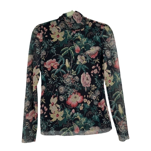 Rebecca Taylor La Vie Faded Garden Floral Mock Neck Mesh Top Size Small - Picture 1 of 6